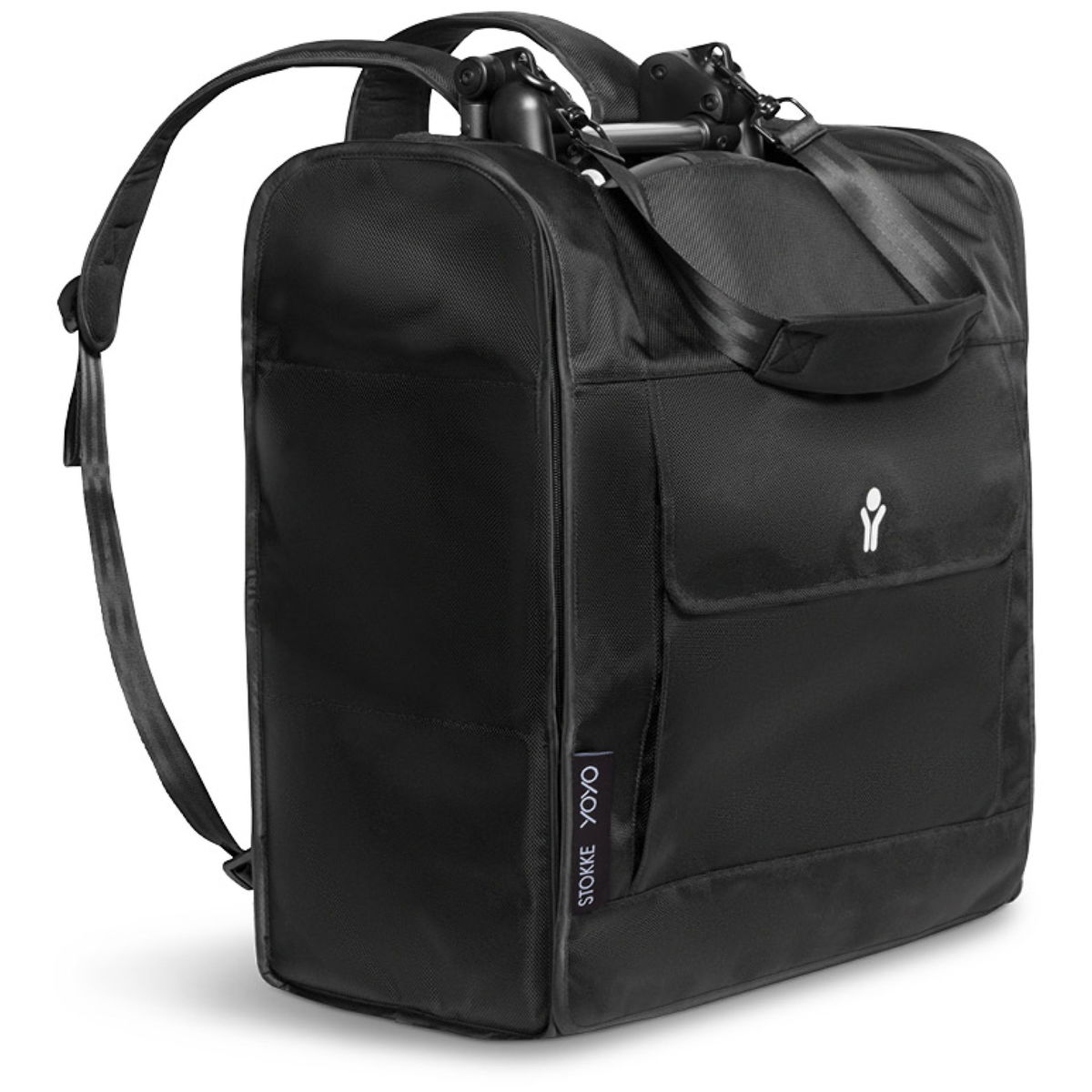 Schwarzer Rucksack mit Schulterriemen und grosser Fronttasch