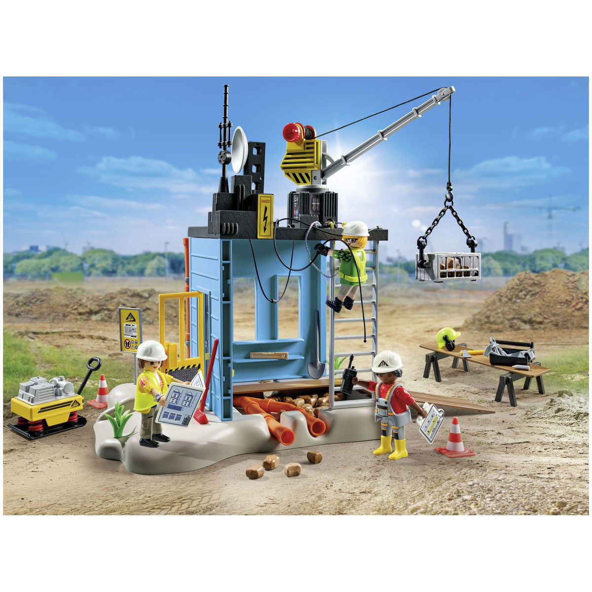PLAYMOBIL 71750 - Action Heroes Camion de chantier avec grue et ouvrier et accessoires - La Poste PLAYMOBIL 71750 - Action Heroes Camion de chantier avec grue et ouvrier et accessoires - La Poste