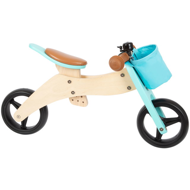 Small Foot 4in1 Laufrad & Dreirad Aus Holz – Salbeigrün, Mitwachsend, Verstellbarer Sitz, Klingel & Korb, Ab 1 Jahr