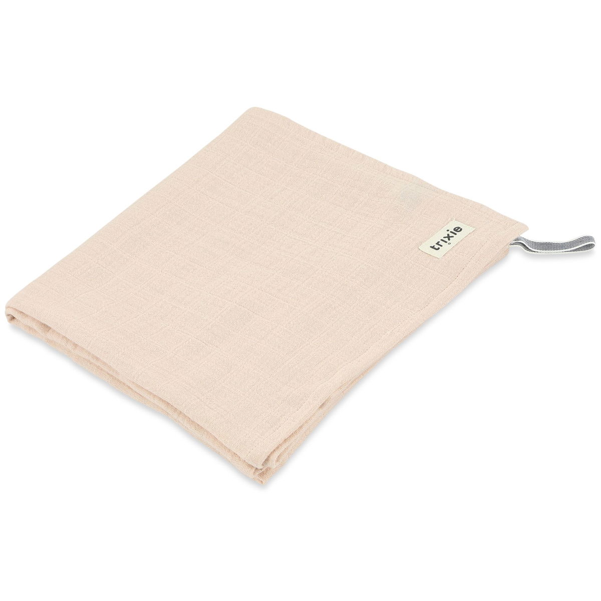 Beiges, gefaltetes Mulltuch mit trixie-Label und Aufhänger
