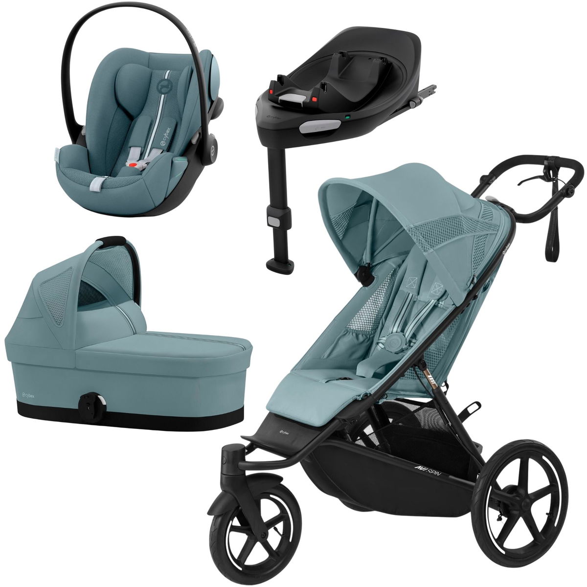 Kinderwagen Set in Blau mit Babyschale, Liegewanne und Basis