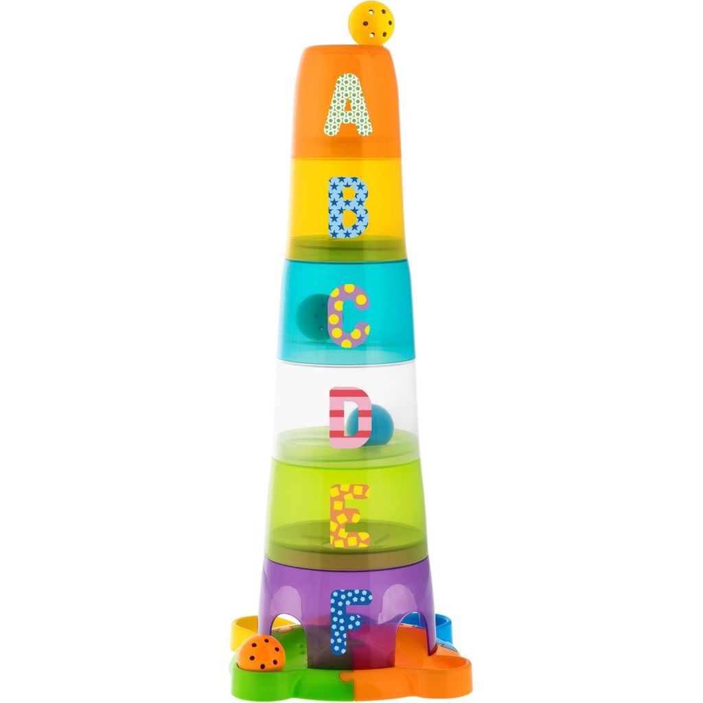 Bunter Stapelturm mit ABCDEF und bunten Bällen