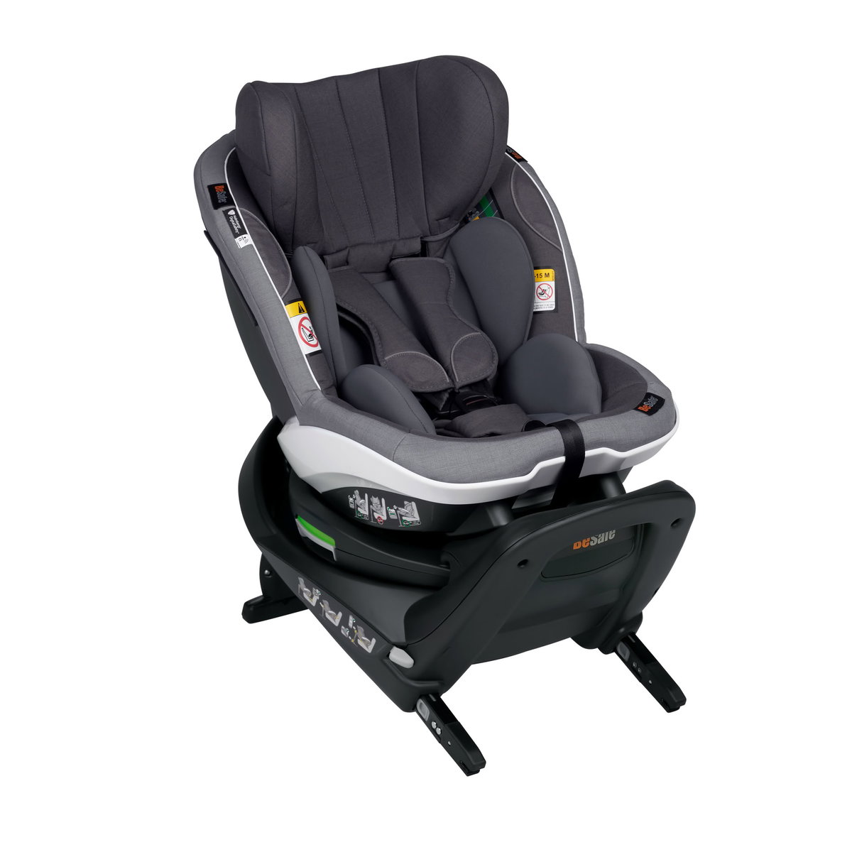 Gepolsterter Kindersitz auf schwarzer Isofix-Basis, grau