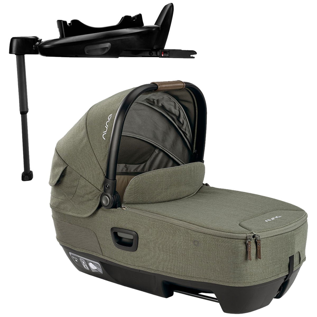 Grüne Babywanne mit schwarzer Basisstation auf weissem Hinte