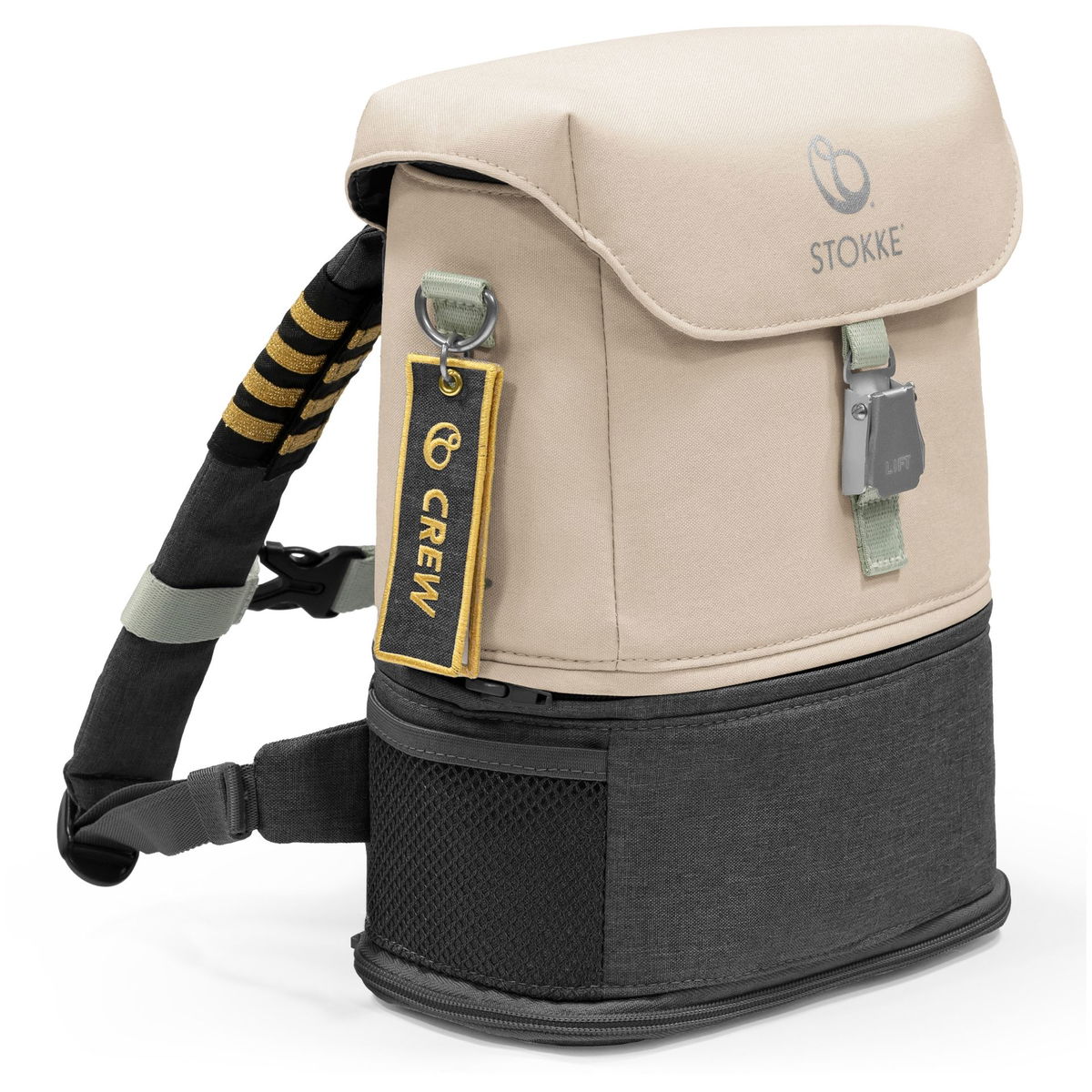 Stokke Wickeltasche mit moderner Ausstattung, beige und schwarz.