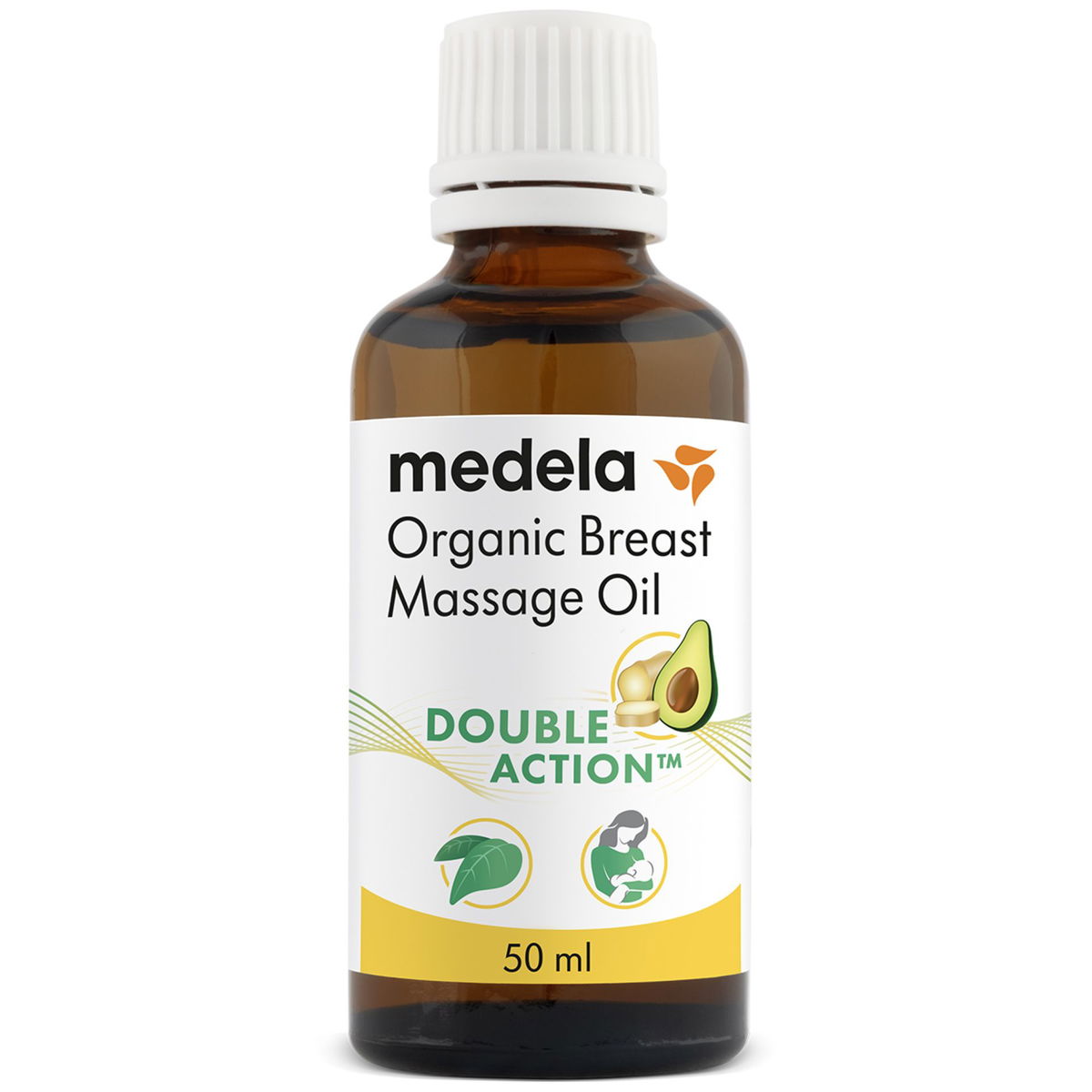Braune Flasche mit Etikett Breast Massage Oil 50 ml