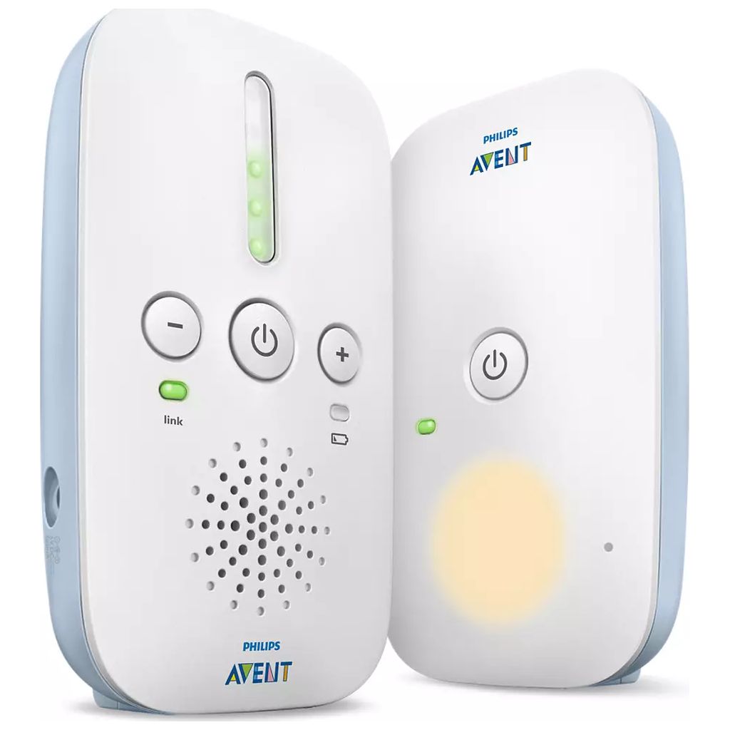 Zwei weisse Babyphone-Ger&auml;te mit Tasten und Leuchtanzeigen