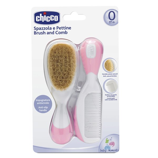 Chicco comb and natural brush pink