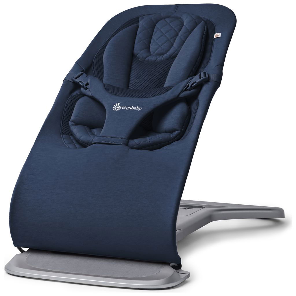 Dunkelblaue Babywippe mit weicher Polsterung und Gurt