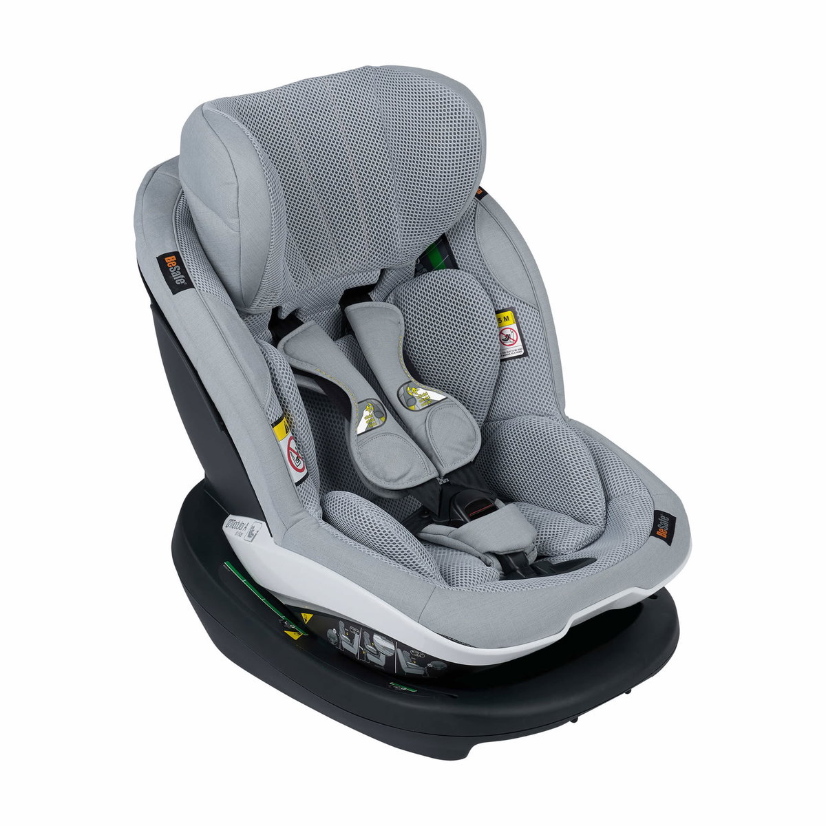 Grauer Kindersitz mit Polster und Gurtsystem