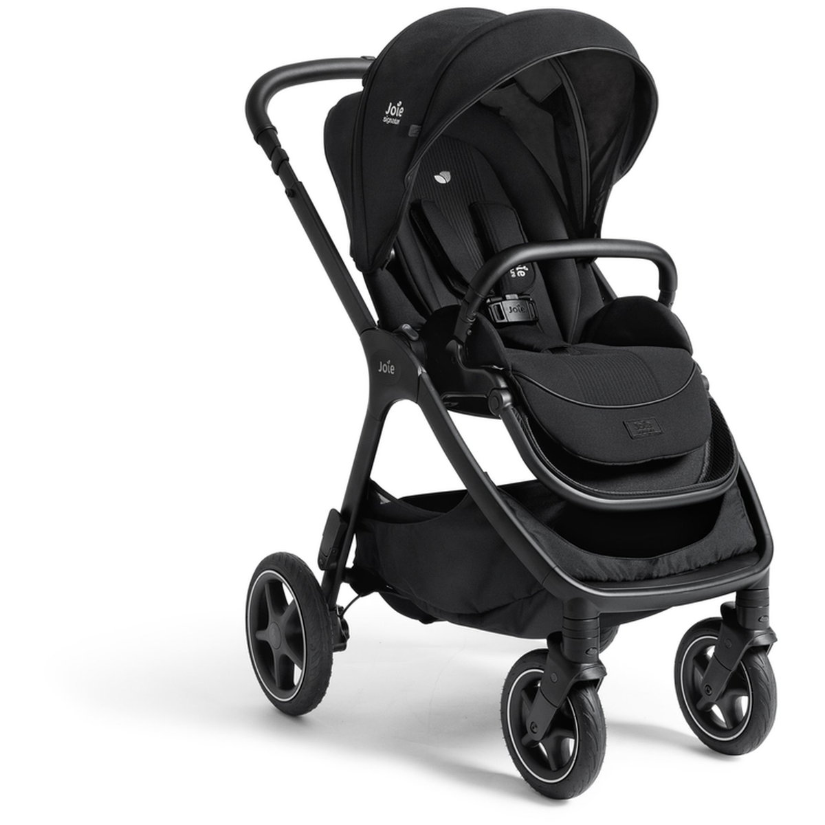 Schwarzer Kinderwagen mit vier R&auml;dern, Verdeck und Sitz