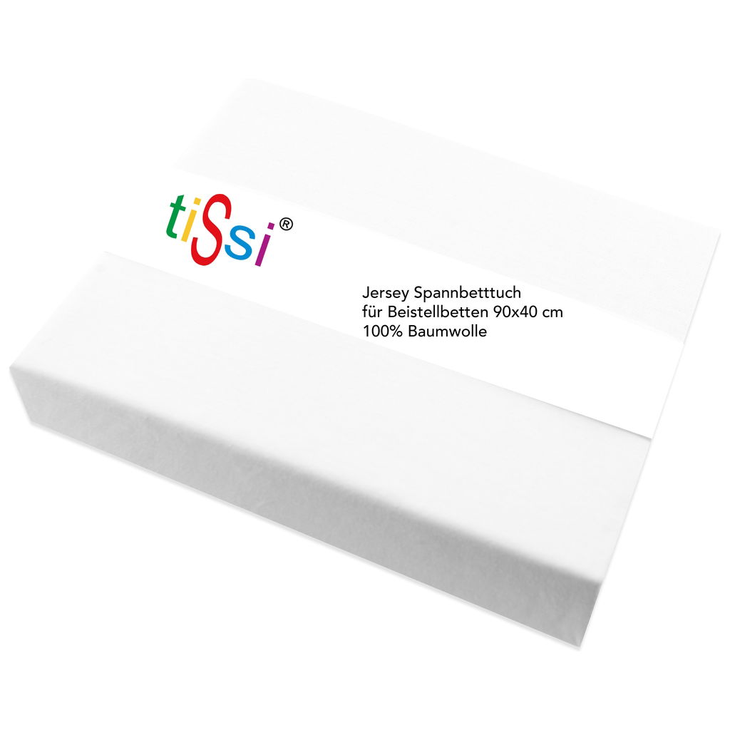 Weisses Spannbettlaken in Verpackung für Beistellbett 90x40