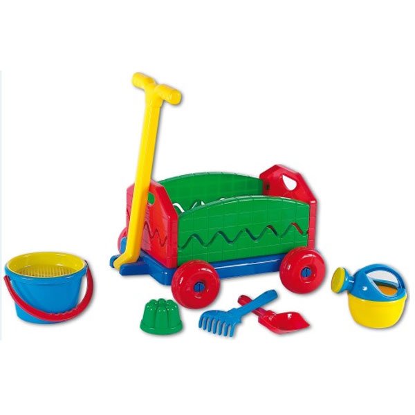 Sand toy pull-along trolley with bucket set 6 pieces