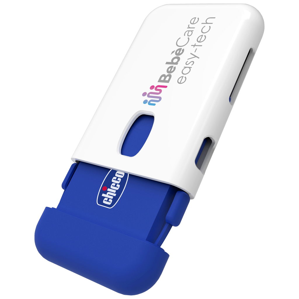 Blau-weisses elektronisches Ger&auml;t mit sichtbarem USB-Stecker
