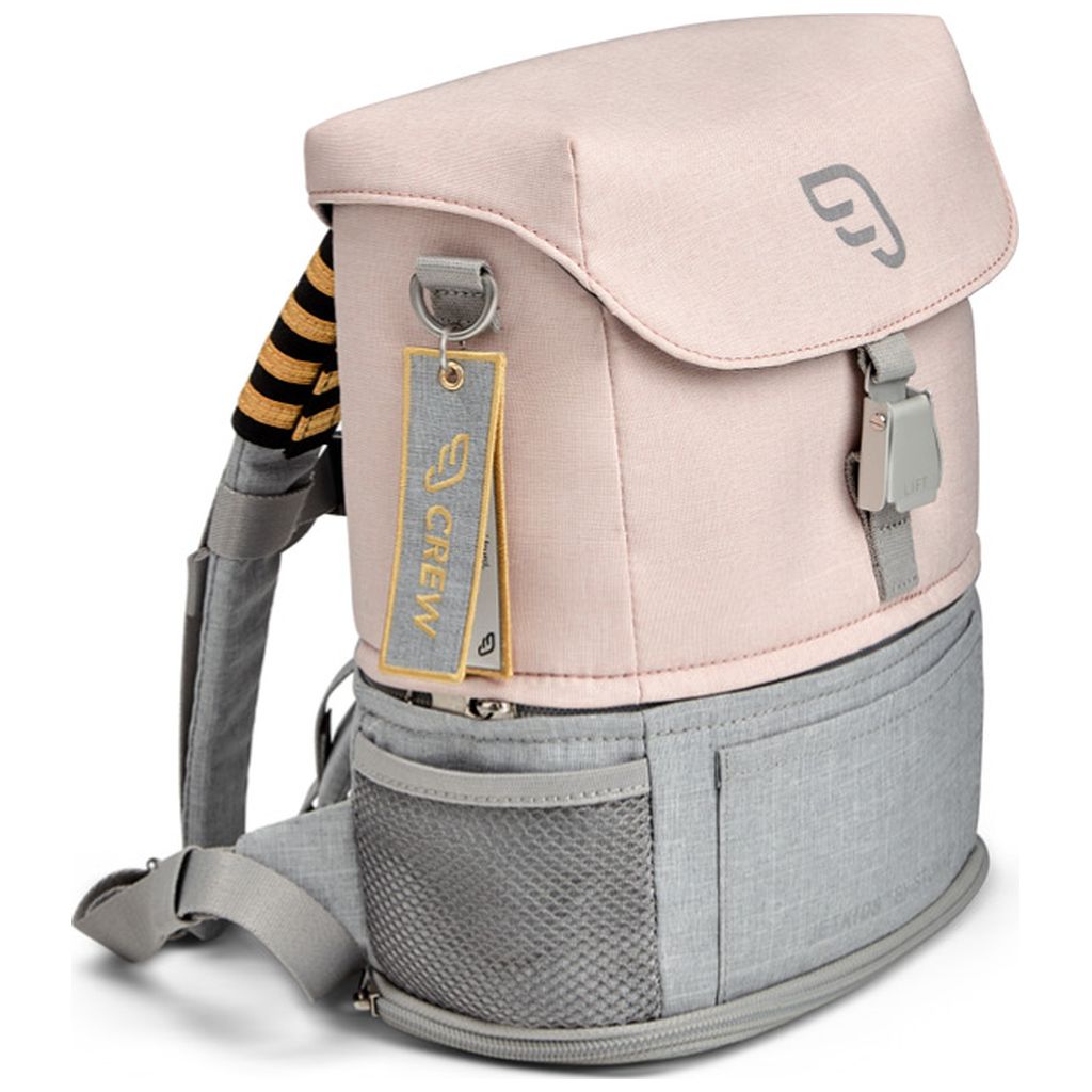Rucksack in Rosa und Grau mit Anh&auml;nger und mehreren F&auml;chern