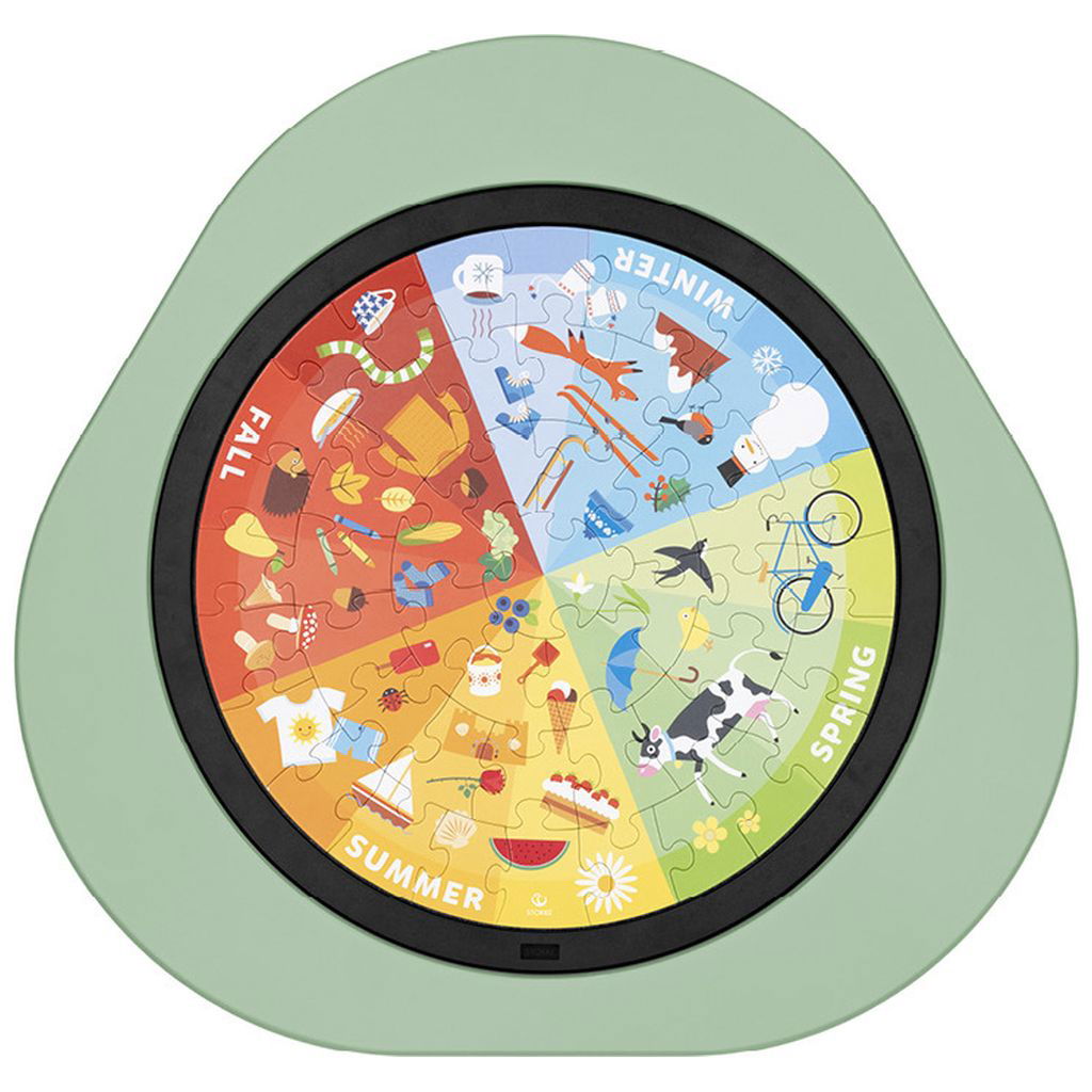 Rundes Puzzle mit Bildern zu Fr&uuml;hling, Sommer, Herbst, Winte