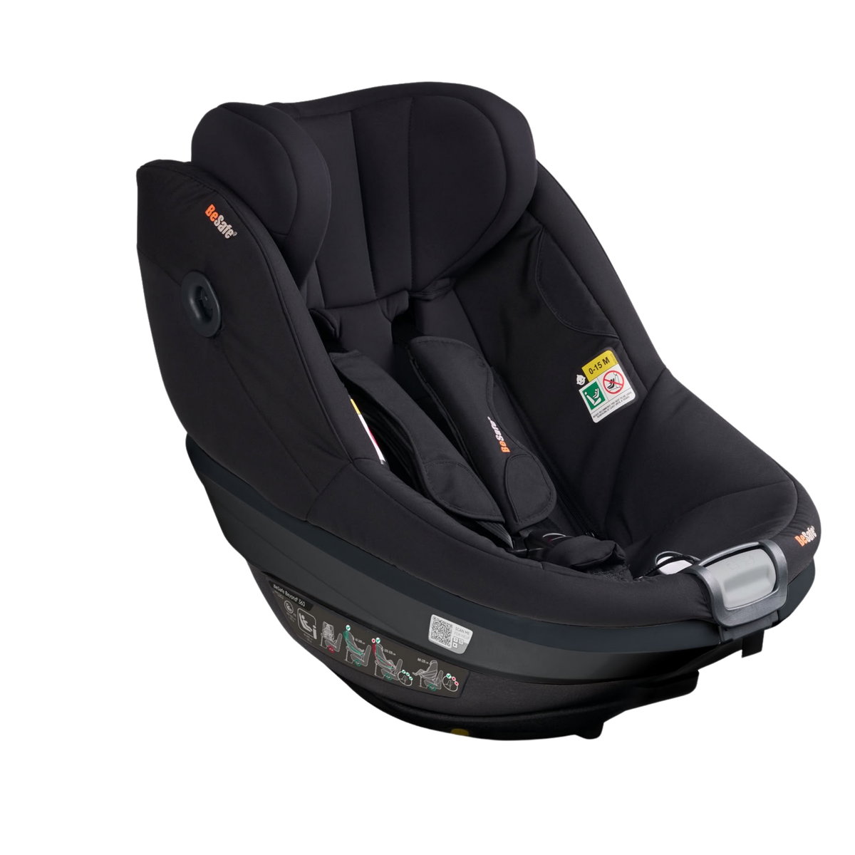 Schwarzer Autokindersitz mit Polsterung und Gurtsystem