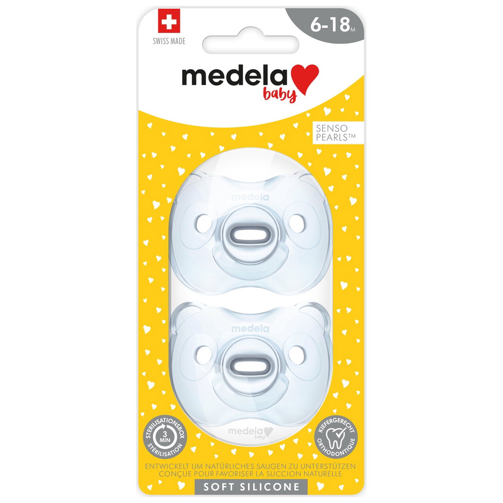 Medela Ciuccio per neonati, 0-2 mesi, confezione da 2, include custodia sterilizzante, senza silicone e BPA, supporta l'allattamento naturale, trasparente