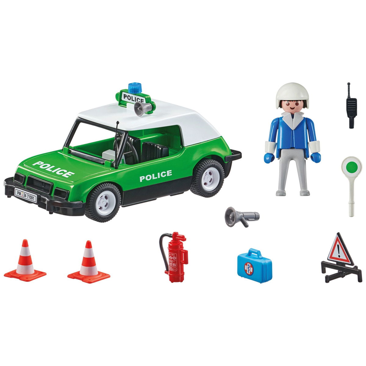 21 ⚜ Ancien Jouet Playmobil Véhicule Voiture Police Verte Polizei 1976