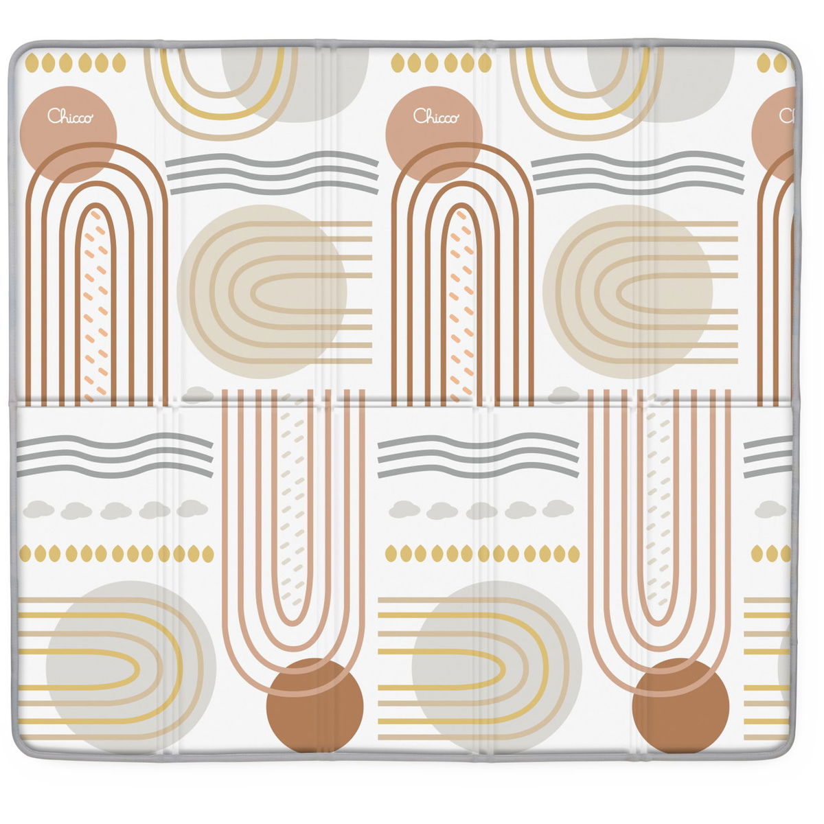 Weisse Spielmatte mit geometrischem Muster in Beige und Brau