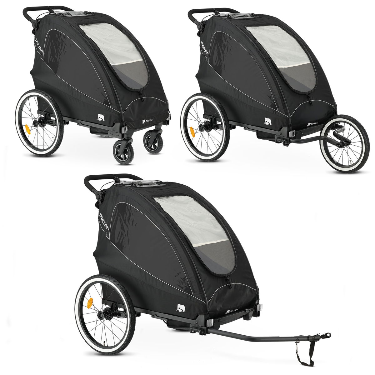 Product Image for DERYAN 3en1 remorque vélo pour 2 enfants black