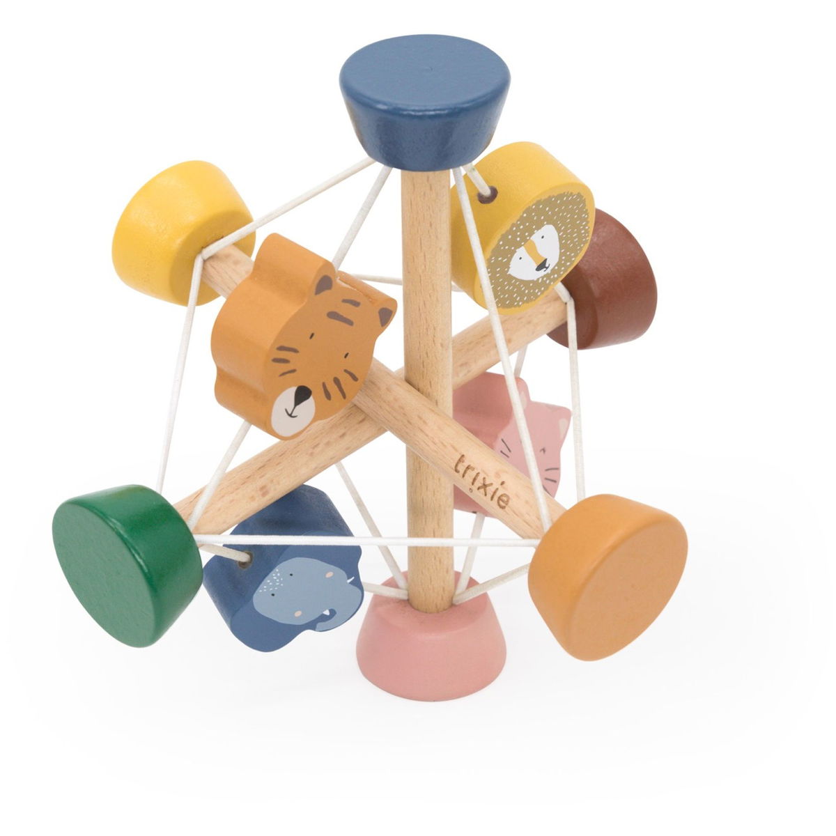 Holz-Aktivitätsball mit bunten Elementen und Tiermotiven