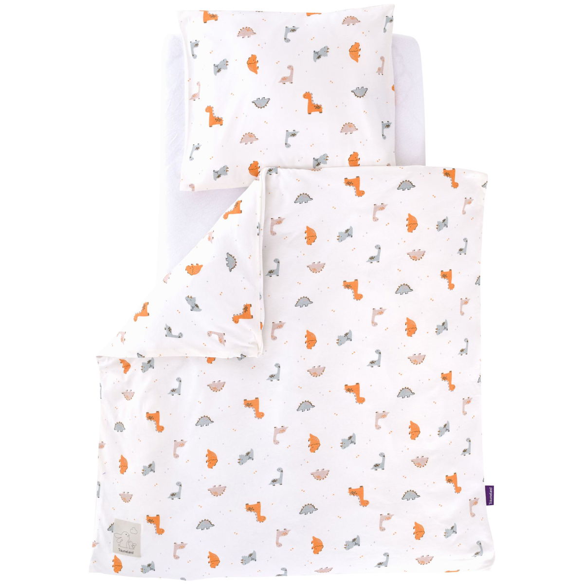 Babybettw&auml;sche mit Kissen und Decke, Tiermuster, weiss-orang