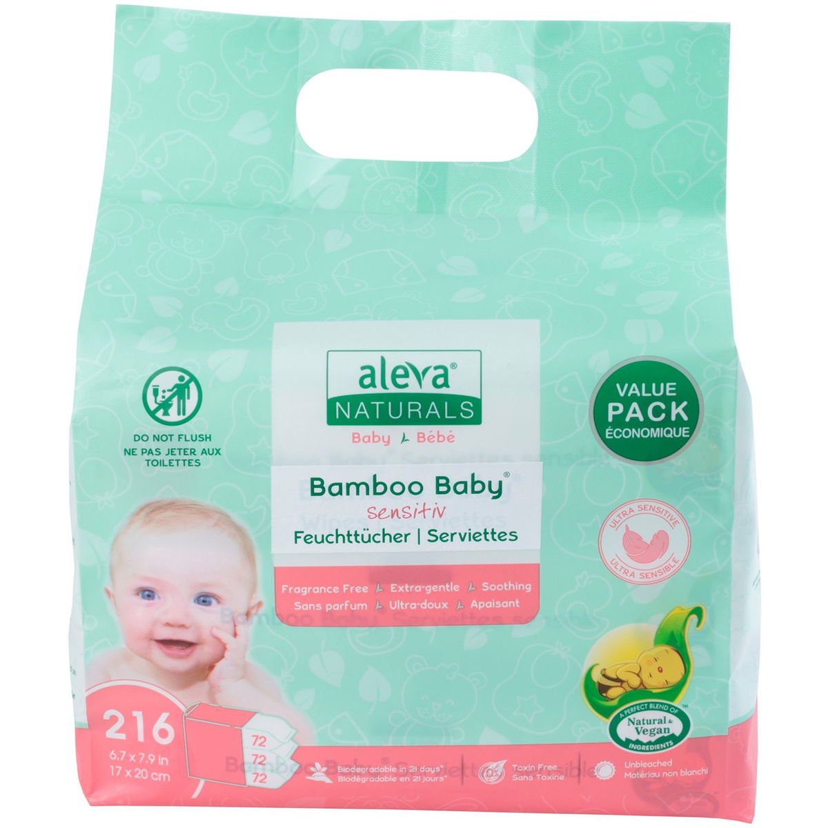Product Image for aleva NATURALS Bamboo Baby Sensitive Feuchttücher Packungsgrösse 216 Stück
