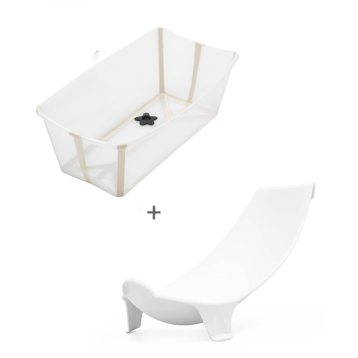 Transparente Babybadewanne mit weissem Badesitz