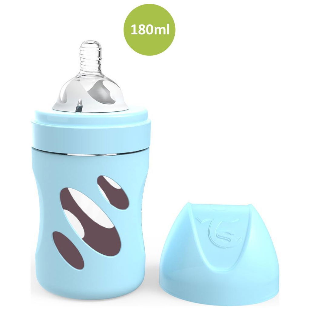 Biberon Anti-colique Twistshake 260 Ml - Tétine Souple Forme Sein, Verre Borosilicate, Beige Caramel - 6