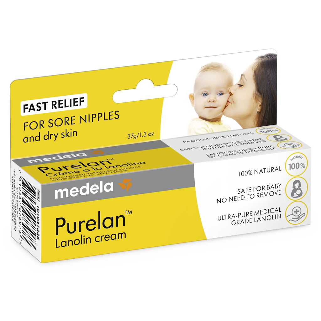 Verpackung einer Lanolin Creme mit Mutter und Baby abgebilde