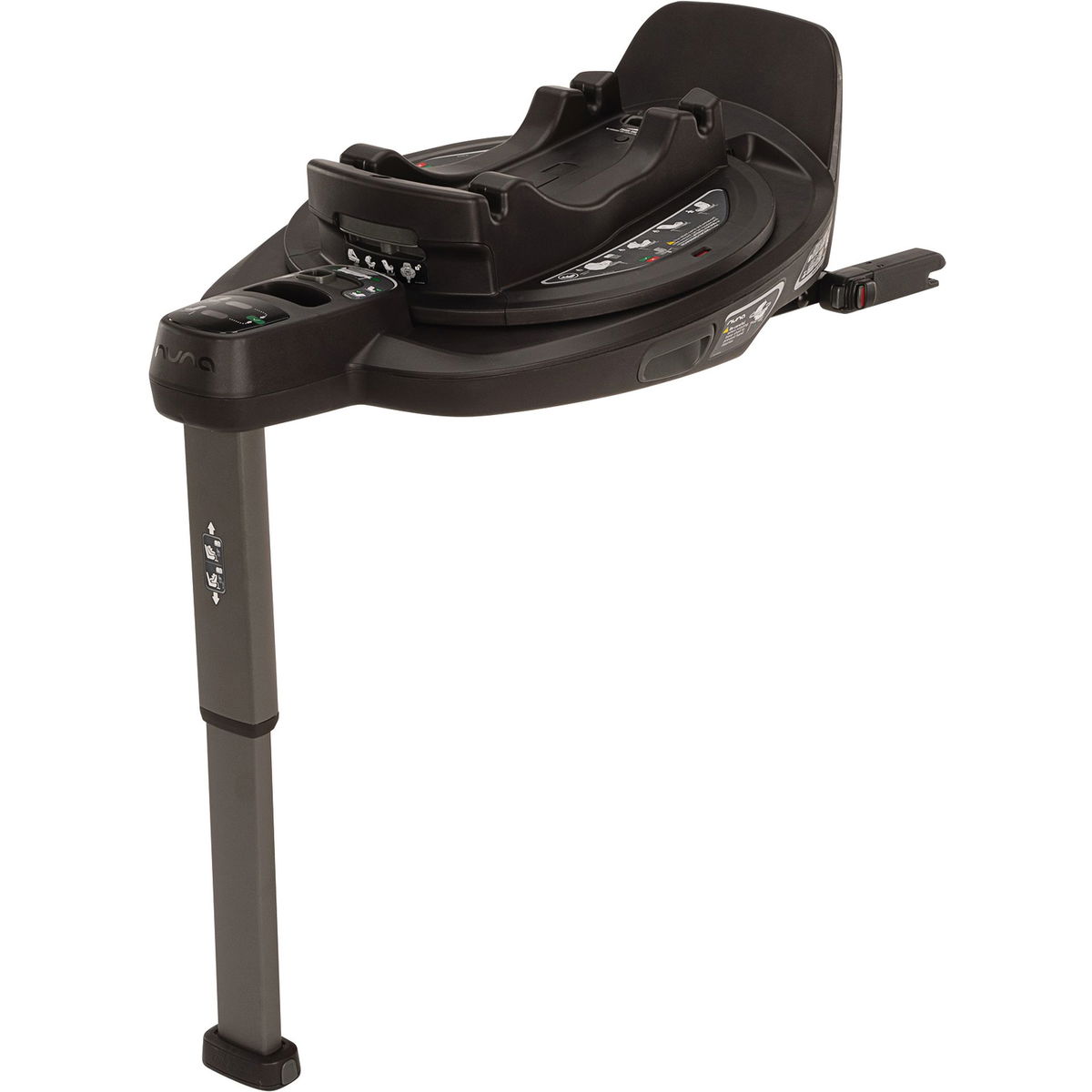 Schwarze drehbare Kindersitz-Basis mit Stützfuss auf Weiss