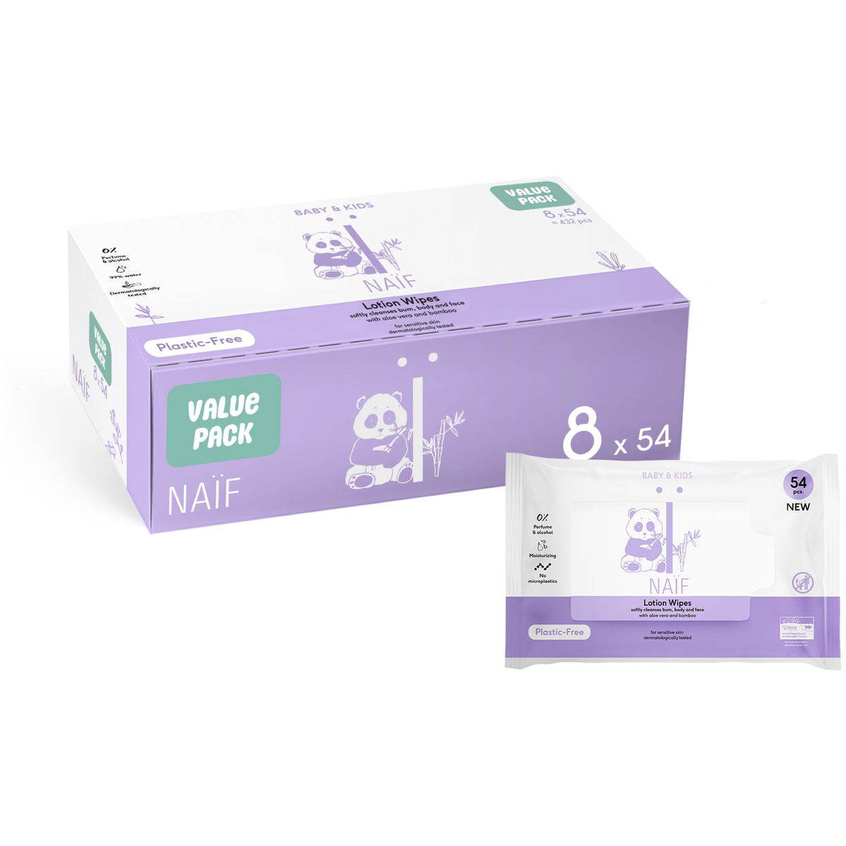 Product Image for NAÏF Kunststofffreie Lotion Baby Feuchttücher Packungsgrösse 432 Stück