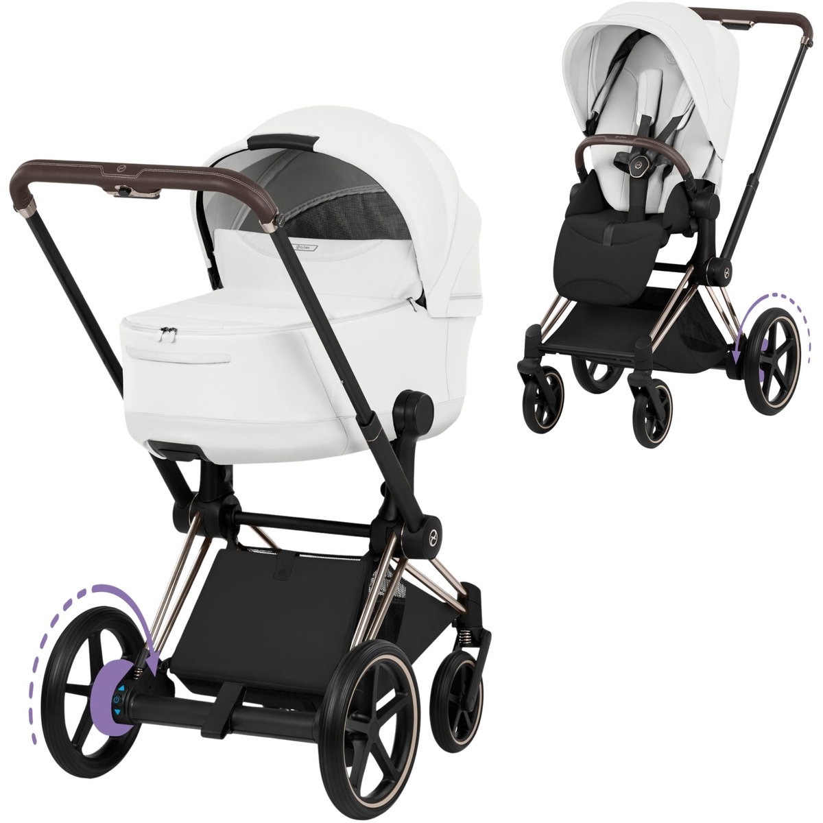 Product Image for CYBEX ePriam Style champagne gold Set off white light beige for 1 child with 4 wheels