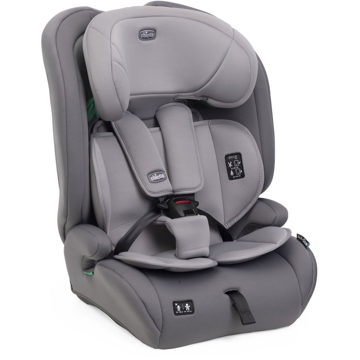 Grauer Autositz für Kinder mit gepolsterten Gurten
