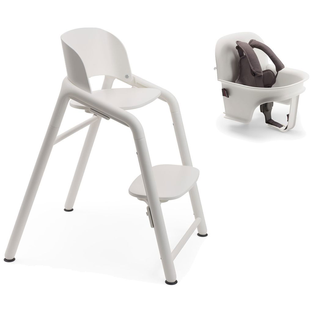Weisser Hochstuhl mit separatem Babyaufsatz und Gurt