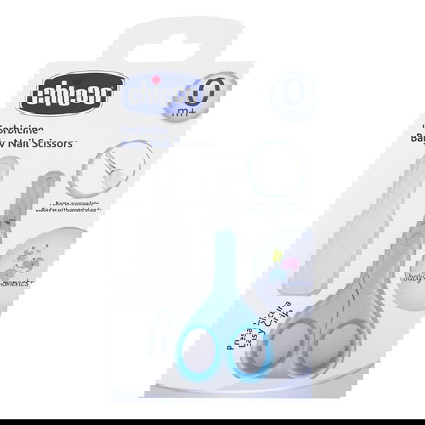 Eine Babynagelschere mit abgerundeter Spitze in Verpackung