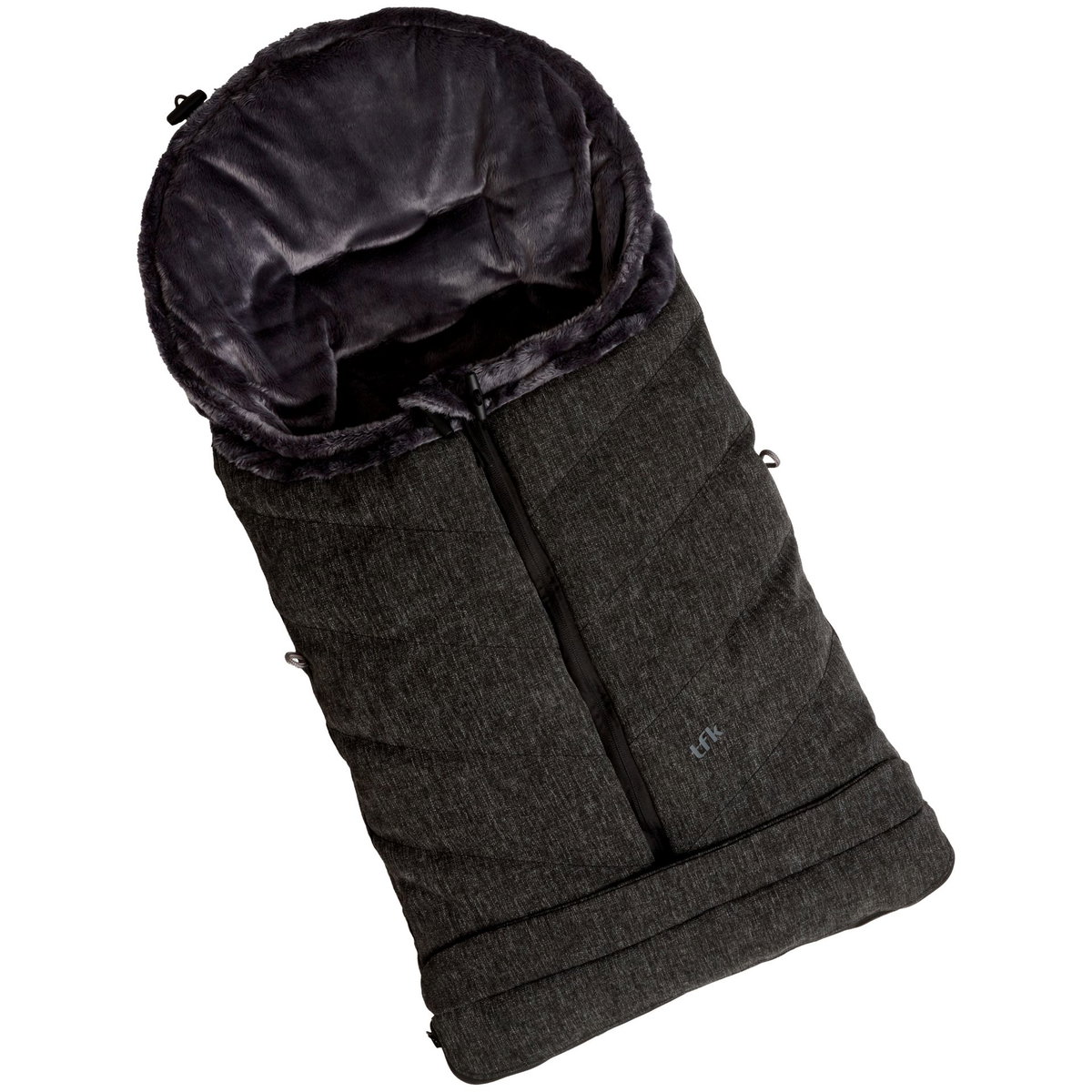 Dunkelgrauer Fusssack mit weichem Innenfutter und Reissversc