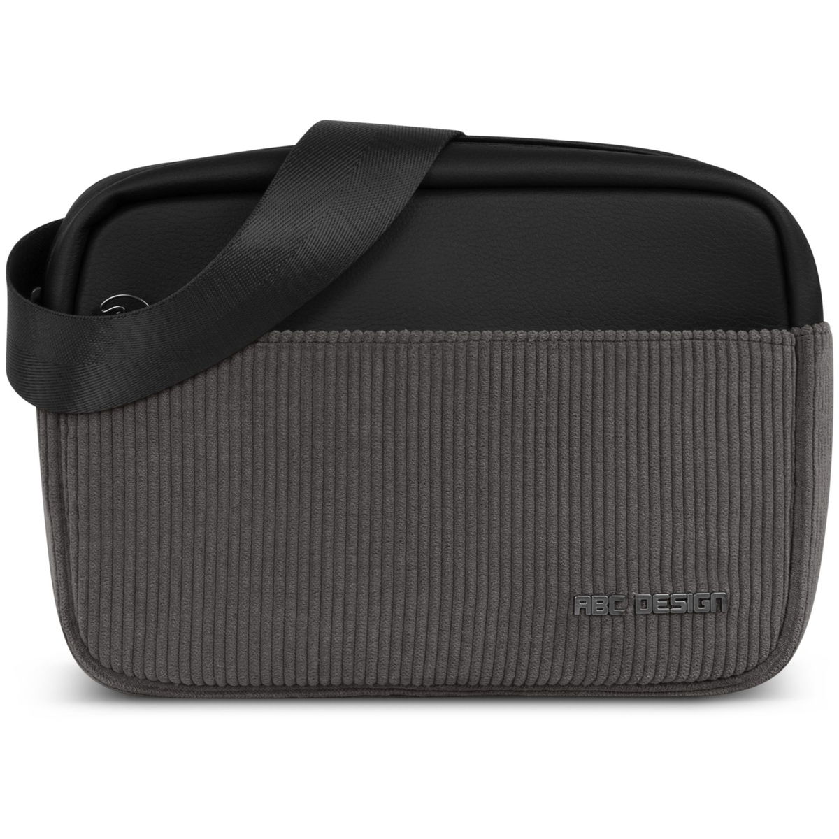 Graue Umhängetasche mit Rippenstruktur und schwarzem Gurt