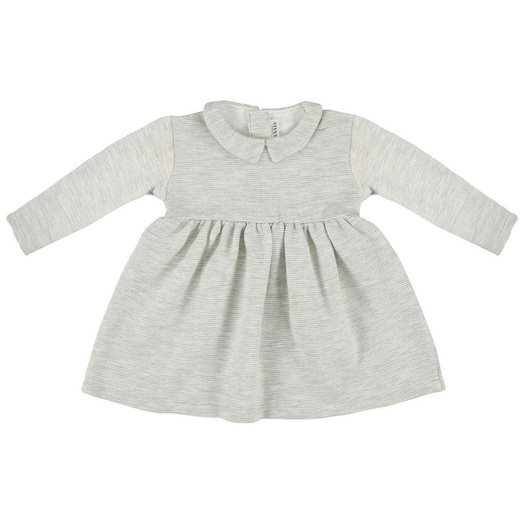 Langärmeliges hellgraues Baby Kleid mit Kragen