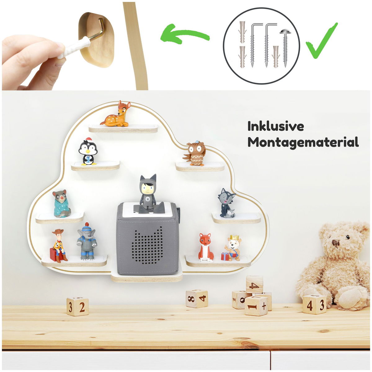 Stadtecken Étagère D'Angle City En Bois Pour Toniebox Et Tonies - Rangement Chambre Enfant T-Rex Grand