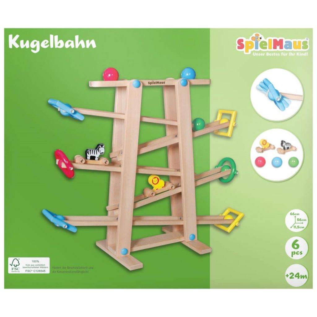 Piste de billes en bois SpielMaus avec éléments de roulement