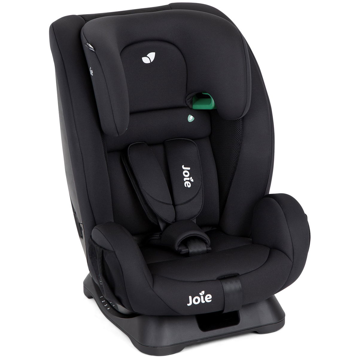 Schwarzer Kinderautositz mit gepolsterter Kopfst&uuml;tze und Gur