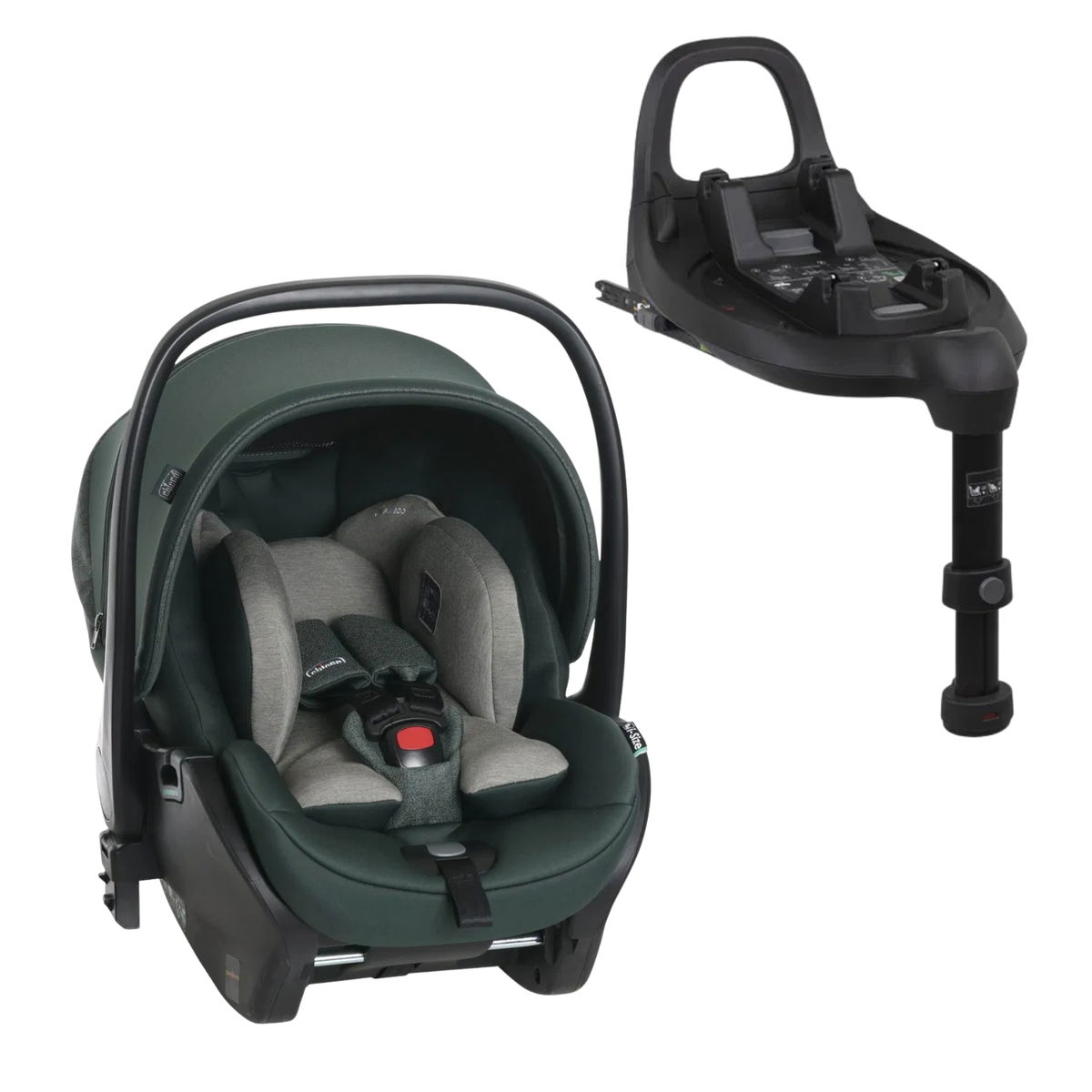 Babyschale mit Sitzverkleinerer und Basisstation, dunkelgrün