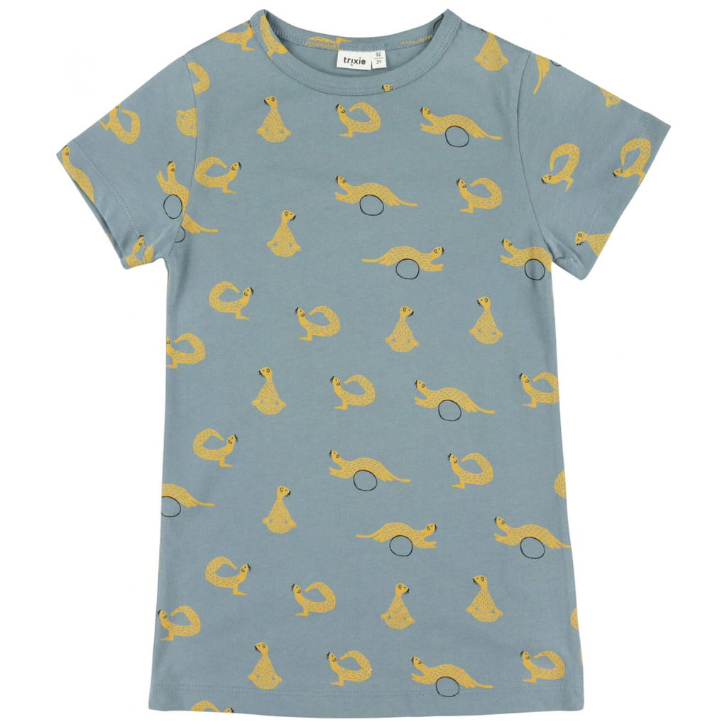Blaues Kinder T-Shirt mit gelben Tiermotiven und kurzen Ärme