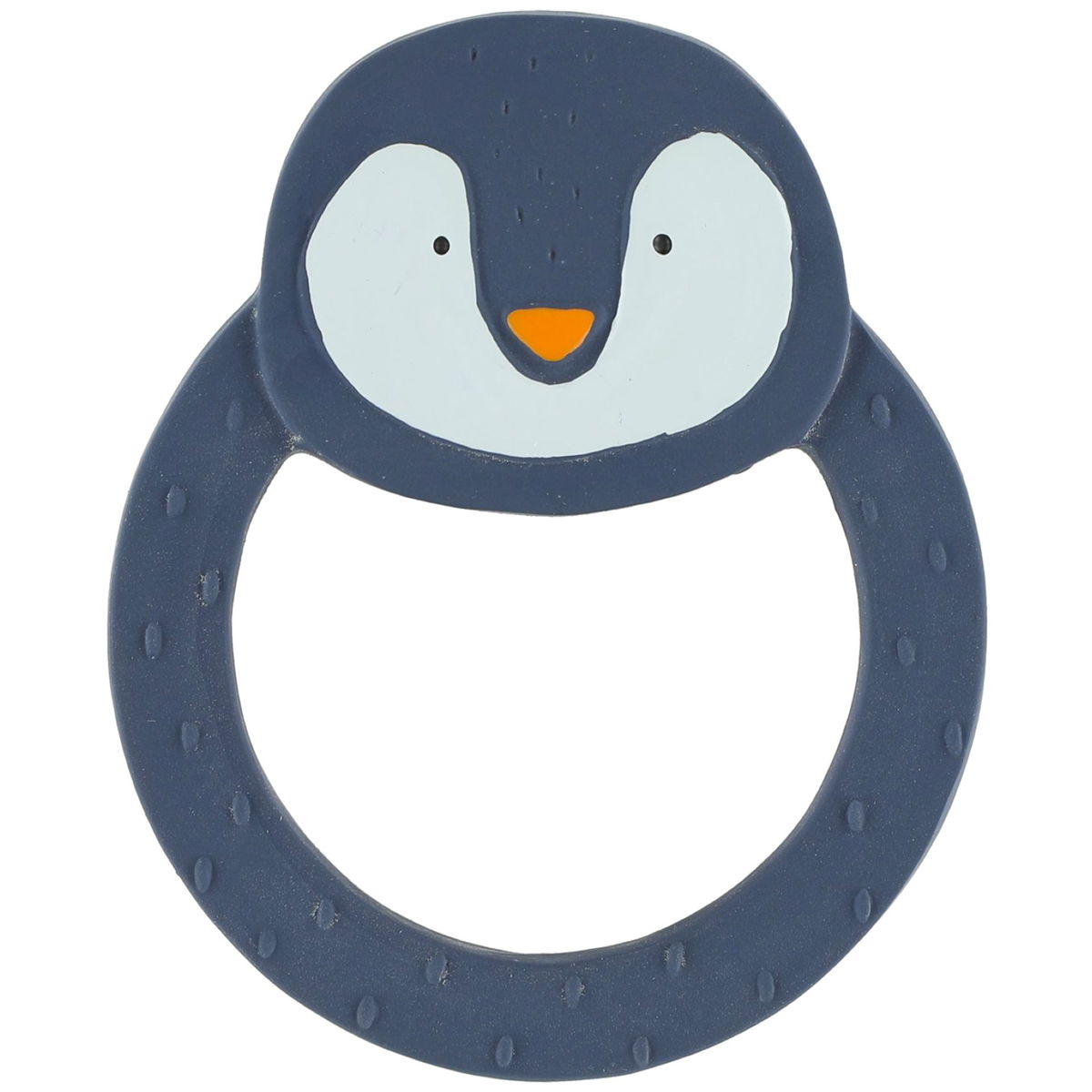 Runder Baby-Beissring aus Silikon in Pinguinform, blau-weiss