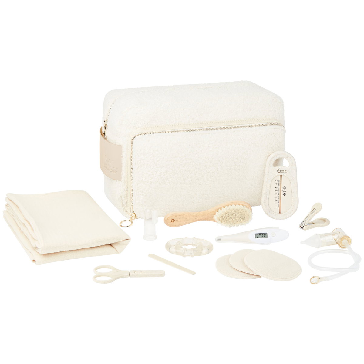 Weisses Baby Pflegeset mit Tasche und 11 Pflegeaccessoires
