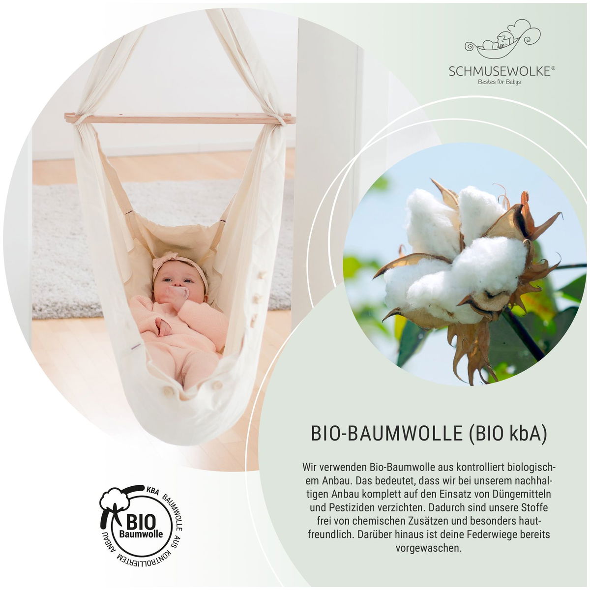 SCHMUSEWOLKE Federwiege Komplett-Set - Hängematte Für Babys Und Kleinkinder Ab Geburt Bis 3 Jahre - Bio-Baumwolle - Mit Kunstfasermatratze