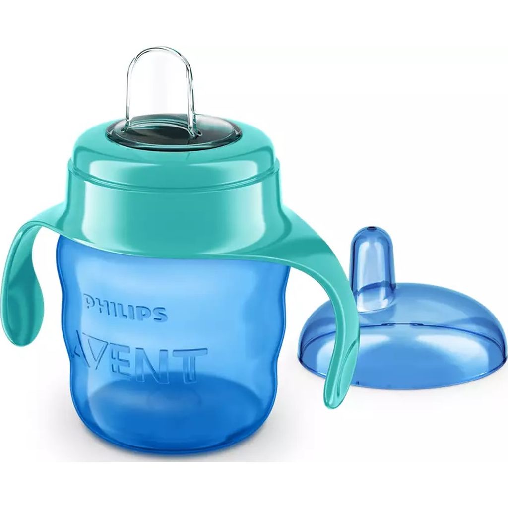 Blaue Trinklern-Tasse f&uuml;r Kinder mit zwei Henkeln und Deckel