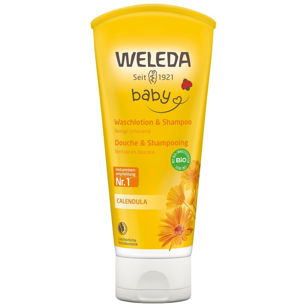 Lavage et shampooing au Calendula Weleda pour bébés
